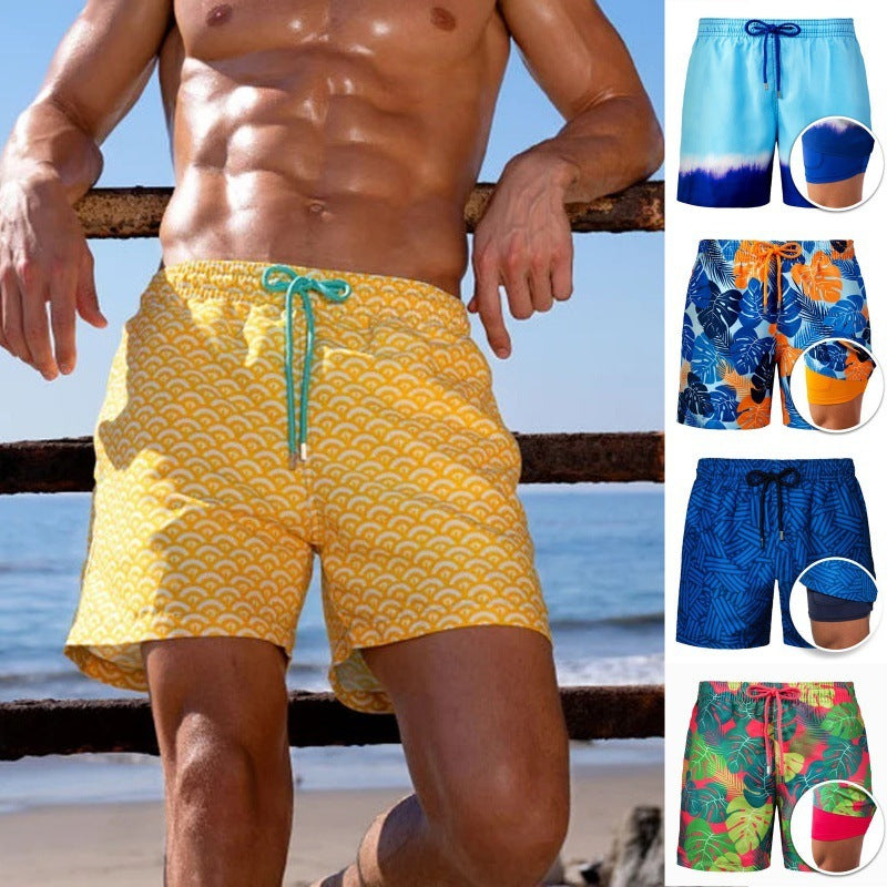 Men's Printed Beach Shorts Sports Double Layer