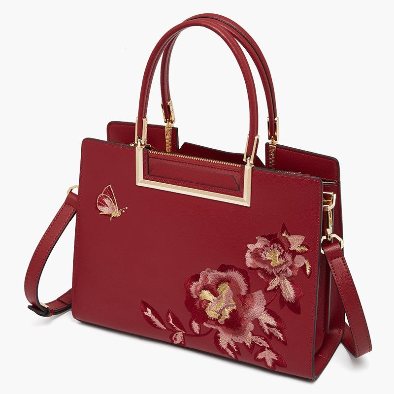 Sac bandoulière en cuir refente de vache brodé pour femme