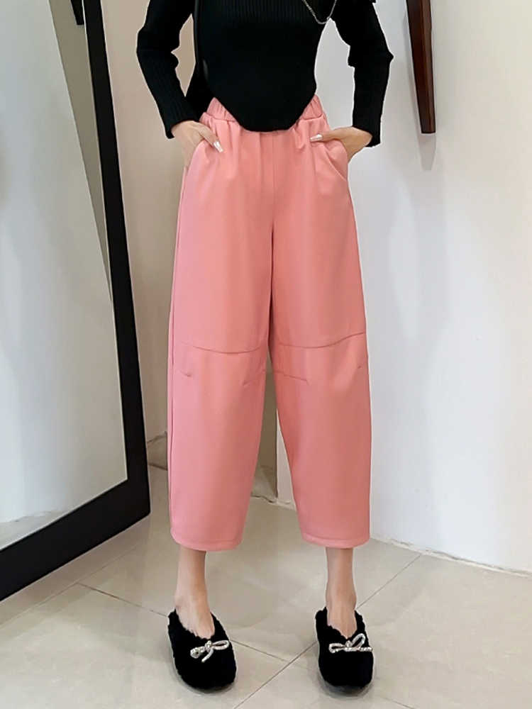 Women's Casual Simple All-match Leather Wide-leg Trousers