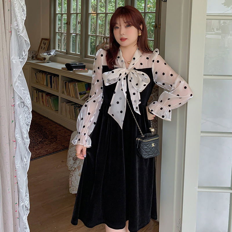 Robe unie avec nœud et manches bouffantes à lacets