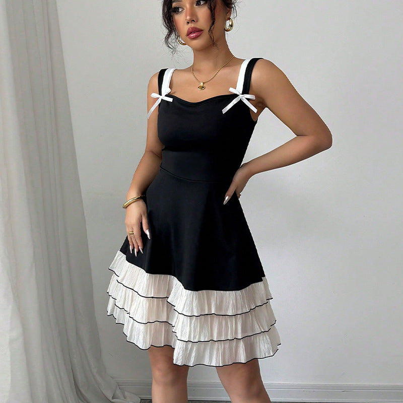 Robe en gâteau multicouche avec bretelles et couleurs contrastées pour femmes