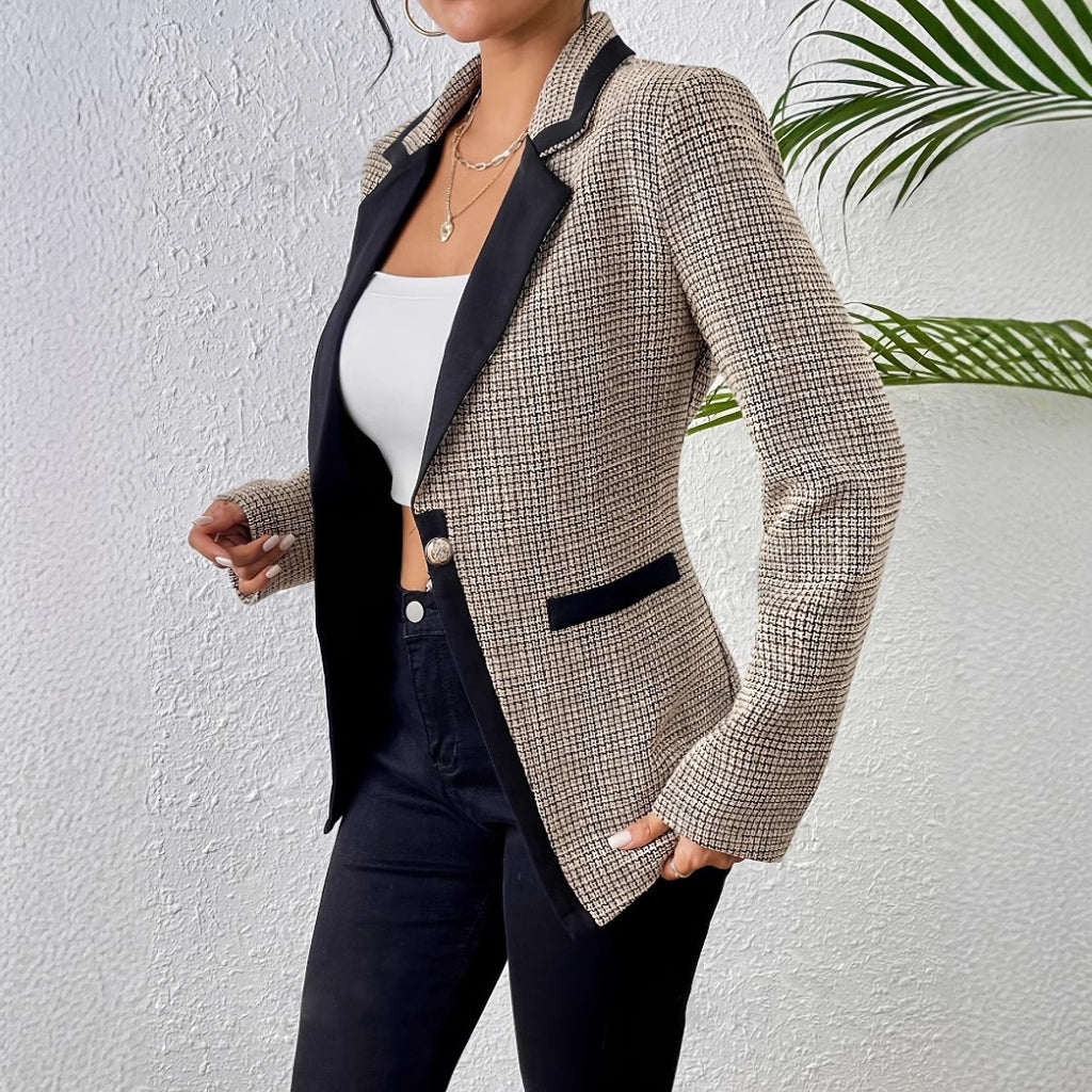 Graceful Fashionable Apricot Plaid Houndstooth Suit Jacket for Women