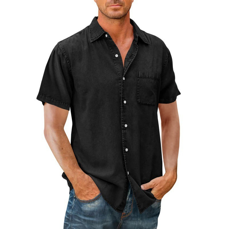 Men's Polo Collar Solid Color Pocket Shirt - Summer Short Sleeve