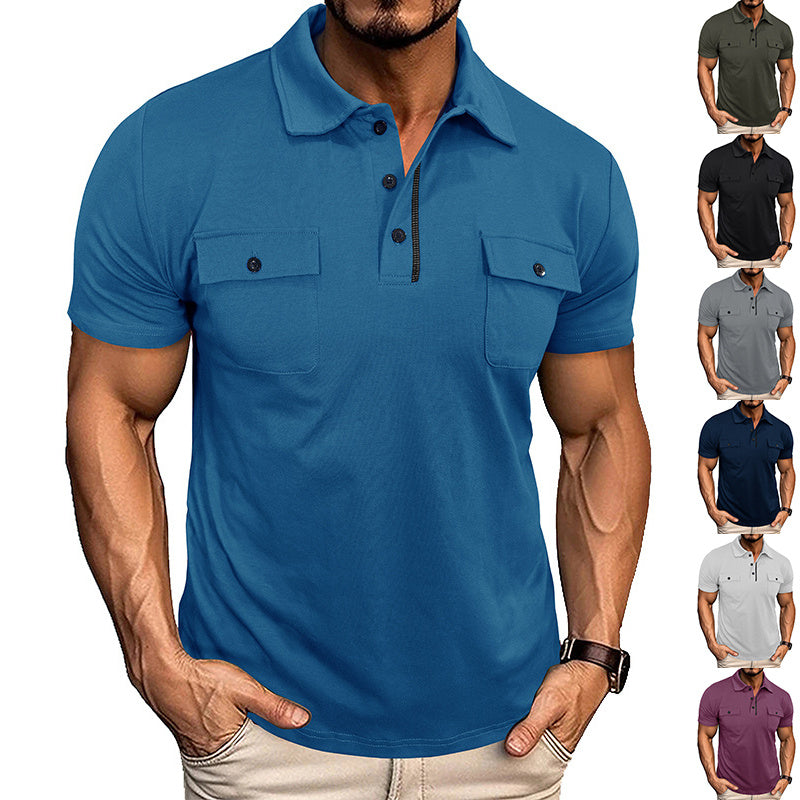 Summer Men’s Short Sleeve Polo Shirt with Pockets