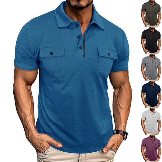Summer Polo Shirt With Pockets - Short Sleeve Tops For Men