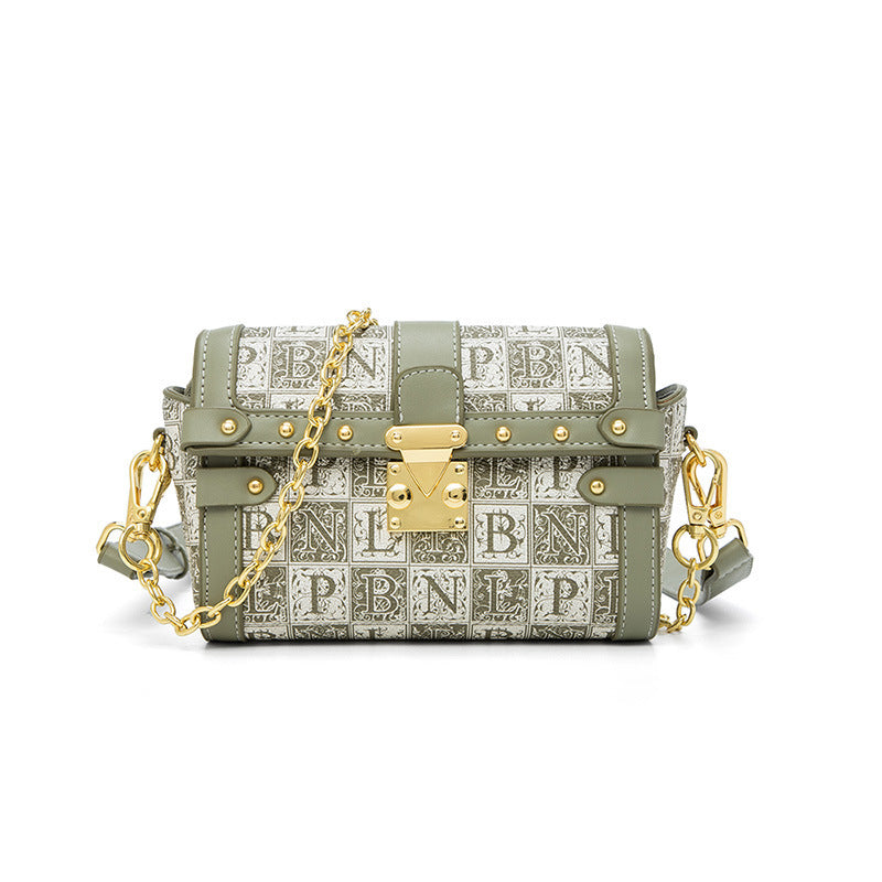 Niche Texture Printed Women's PU Messenger Bag in Green & Brown