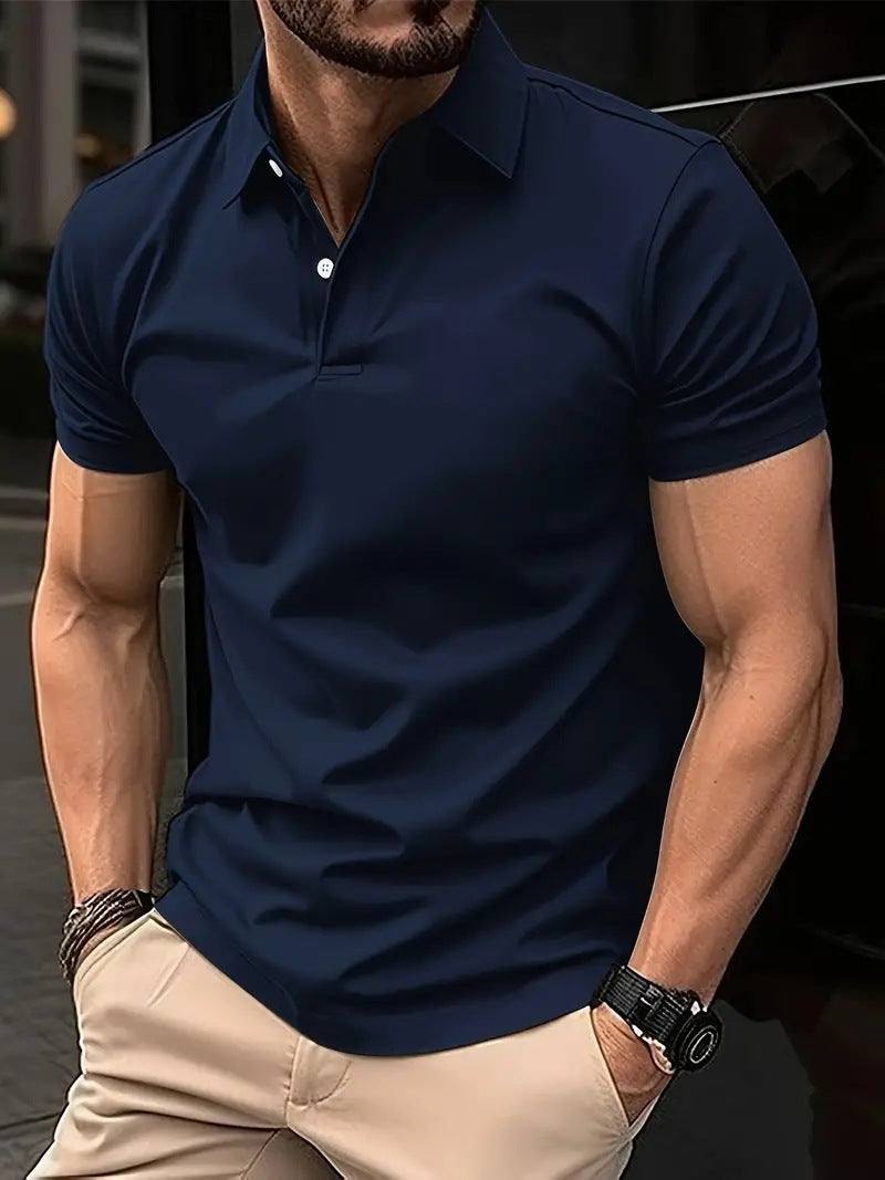 High Sense Casual Solid Color Short Sleeve Shirt with Buttons