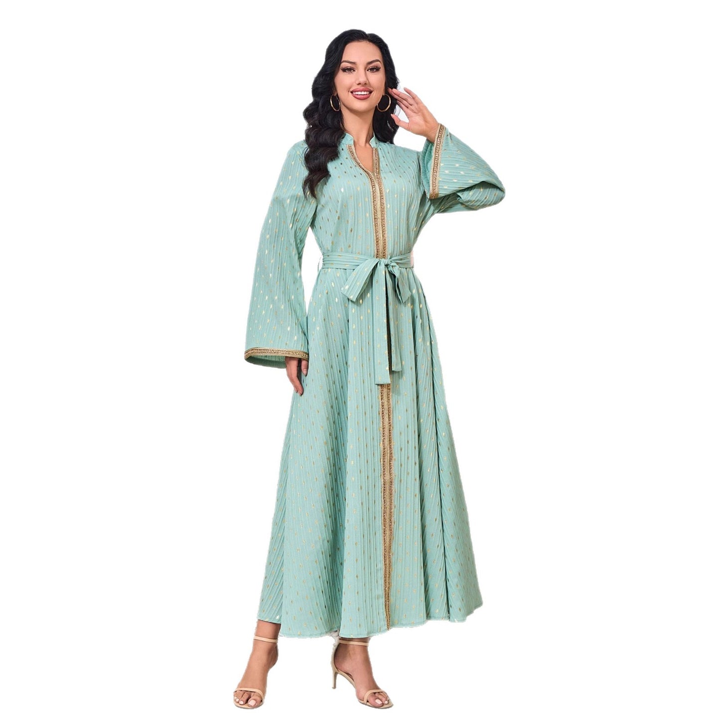 Robe abaya arabe ornée de motifs imprimés à la pierre chaude et de broderies