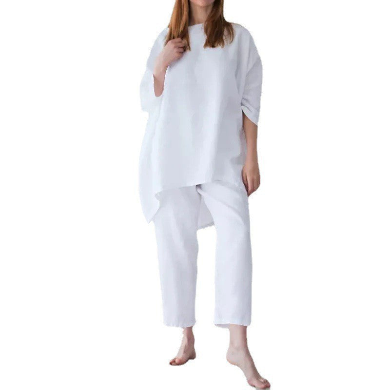 Women's Loose Fitting Casual Cotton And Linen Two Sets