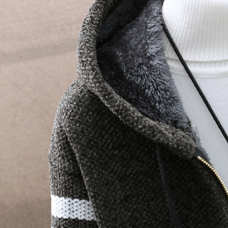 Men's Hooded Plus Size Velvet Thickened Cardigan