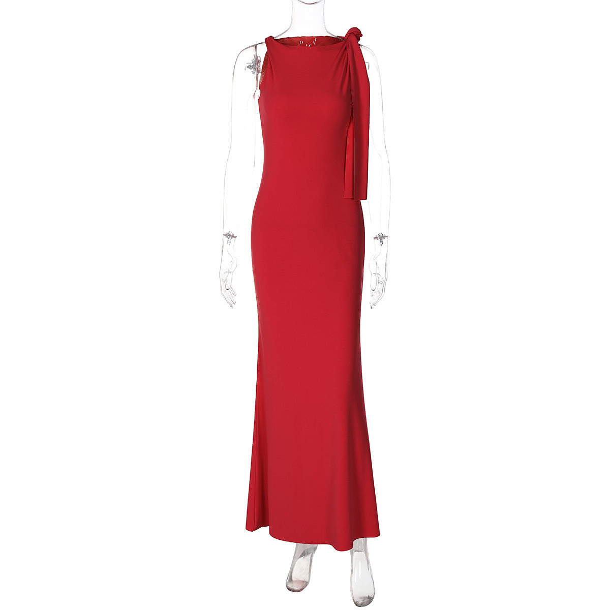 Robe longue de soirée et de club moulante sans manches à ruban et une épaule