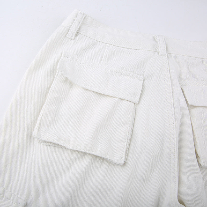 Pantalon décontracté droit en jean blanc taille haute