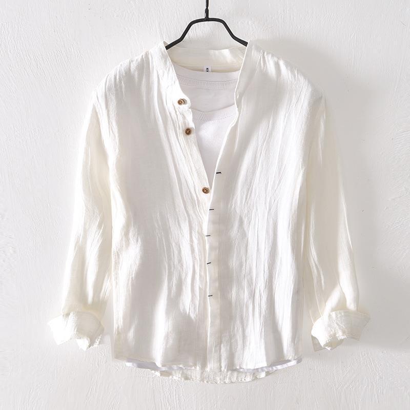 Chemise de Loisirs Unie à Manches Longues en Lin