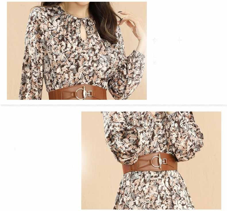 Fashion Round Neck Floral Waist Tie Dress