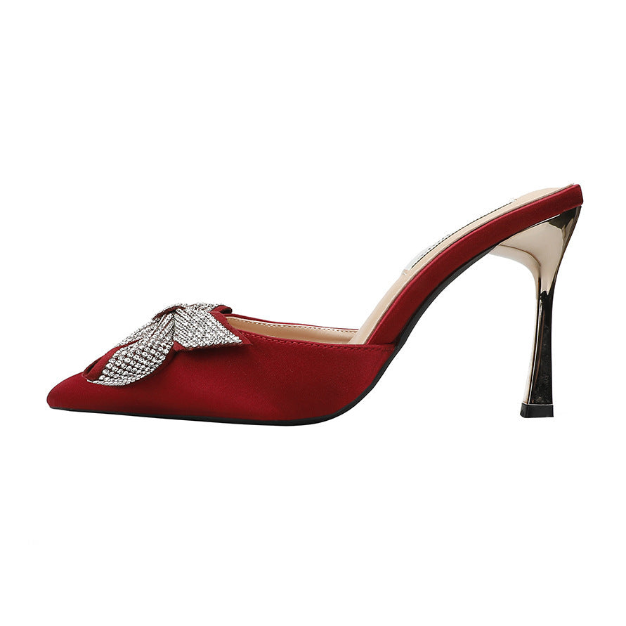 Escarpins à nœud et bout pointu en noir, abricot et rouge bordeaux, pointures 34-40