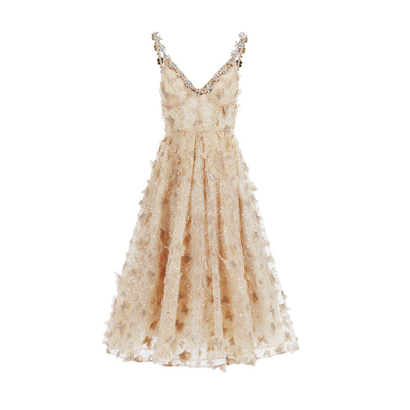 Robe de cocktail à bretelles en cristal et paillettes pour femme, idéale pour anniversaire et fiançailles