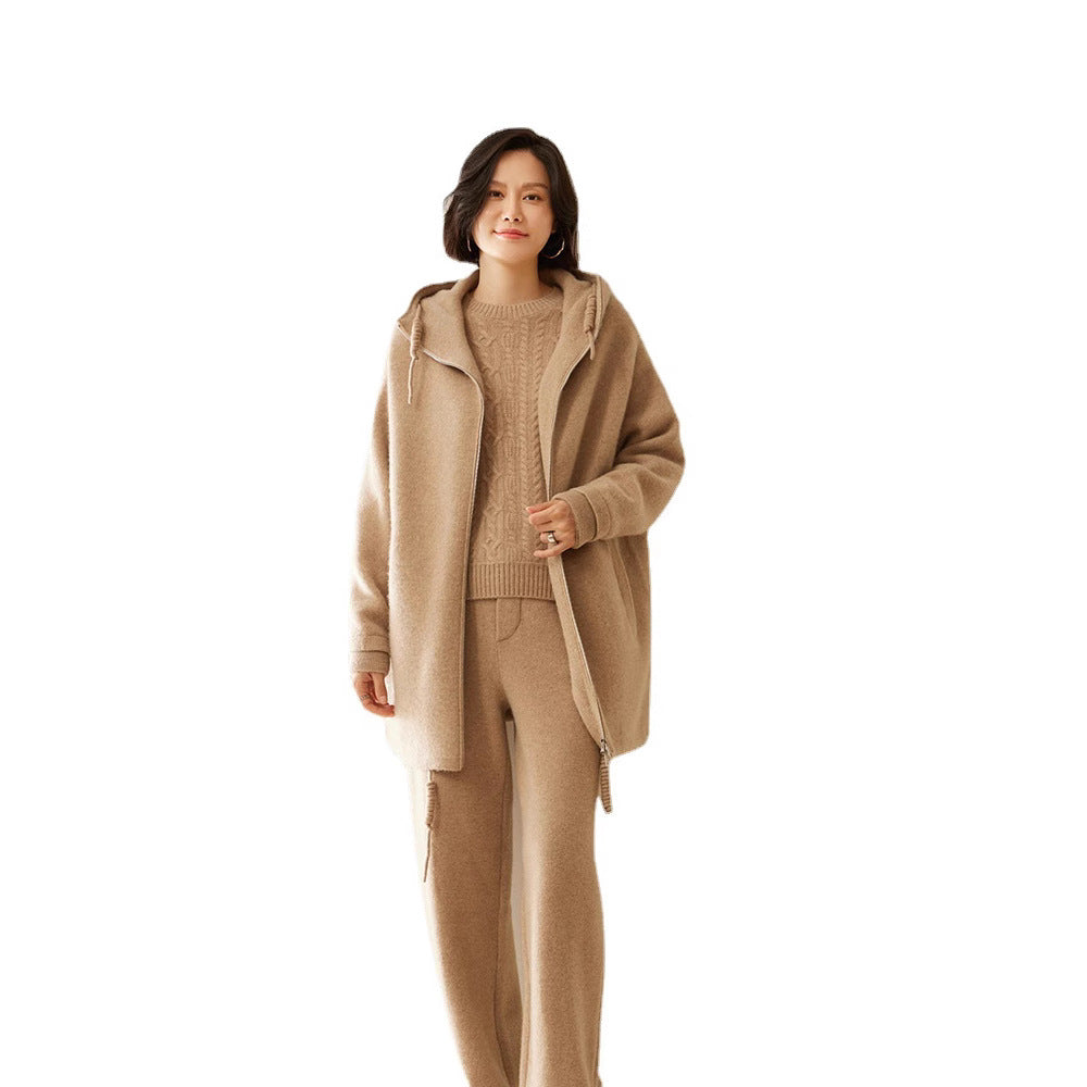 High-Waisted Thick Knitted Cashmere Wide-Leg Pants for Women
