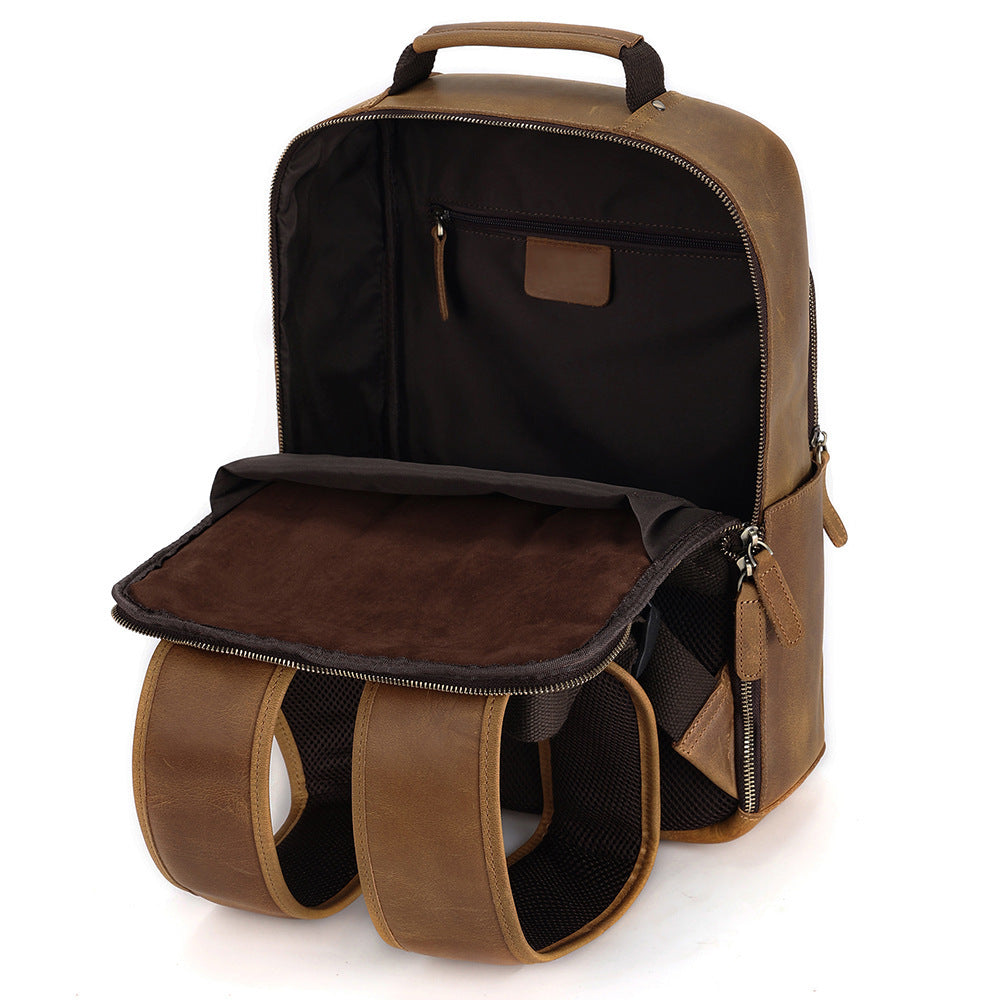 Men's Casual Large Capacity Genuine Leather Outdoor Backpack Brown