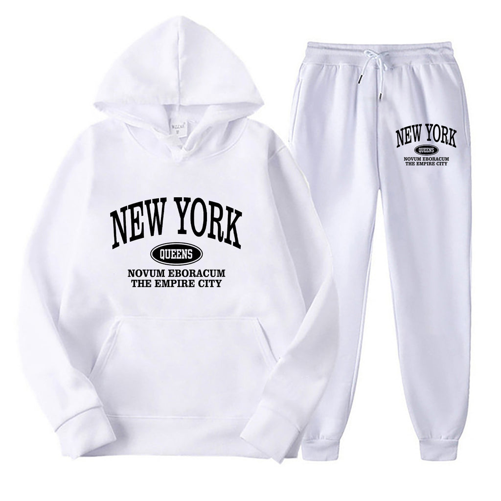 Men's Printed Hoodie Two-Piece Sweater Suit Polyester Fiber