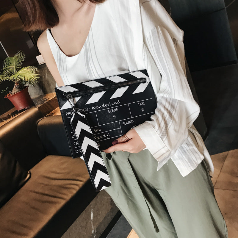 PU Leather Women's Clutch Bag with Clapper Board Print