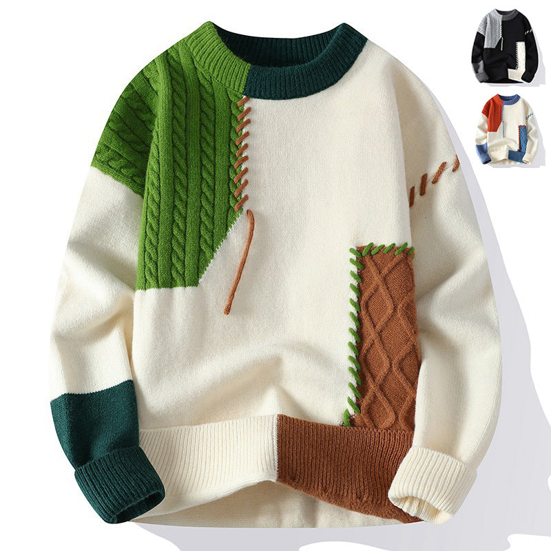 Ins Colorblock Pullover Sweater Long Sleeve Knitted Top for Men