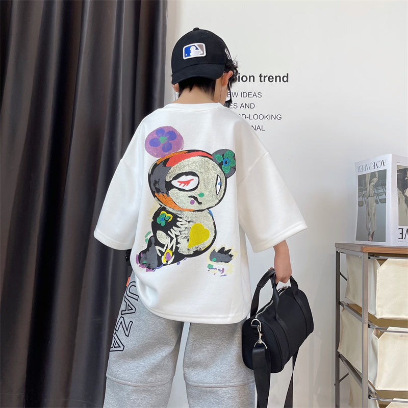 Boys Cartoon Thickened Cotton Short-Sleeve T-Shirt Top