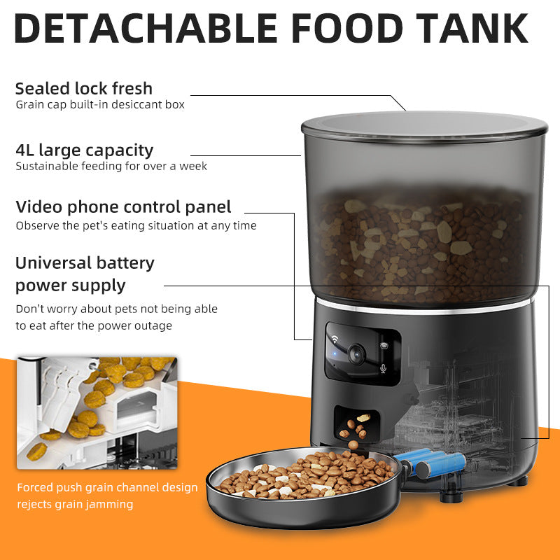 4L Black Smart Automatic Pet Feeder with App Control