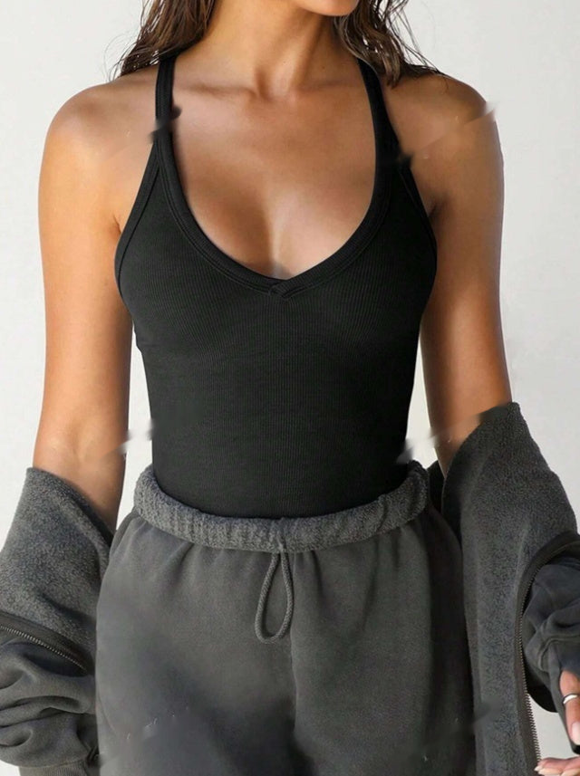 Slim-Fit Burgundy Sleeveless V-Neck Crop Tank Top
