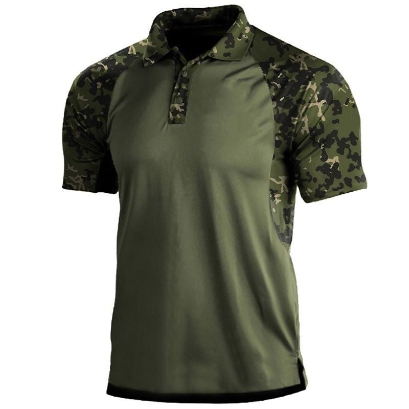 Men's Striped Polo Shirt Lapel Zipper Short Sleeve Polyester