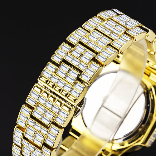 High-Grade Full Drill Waterproof Quartz Calendar Watch for Men