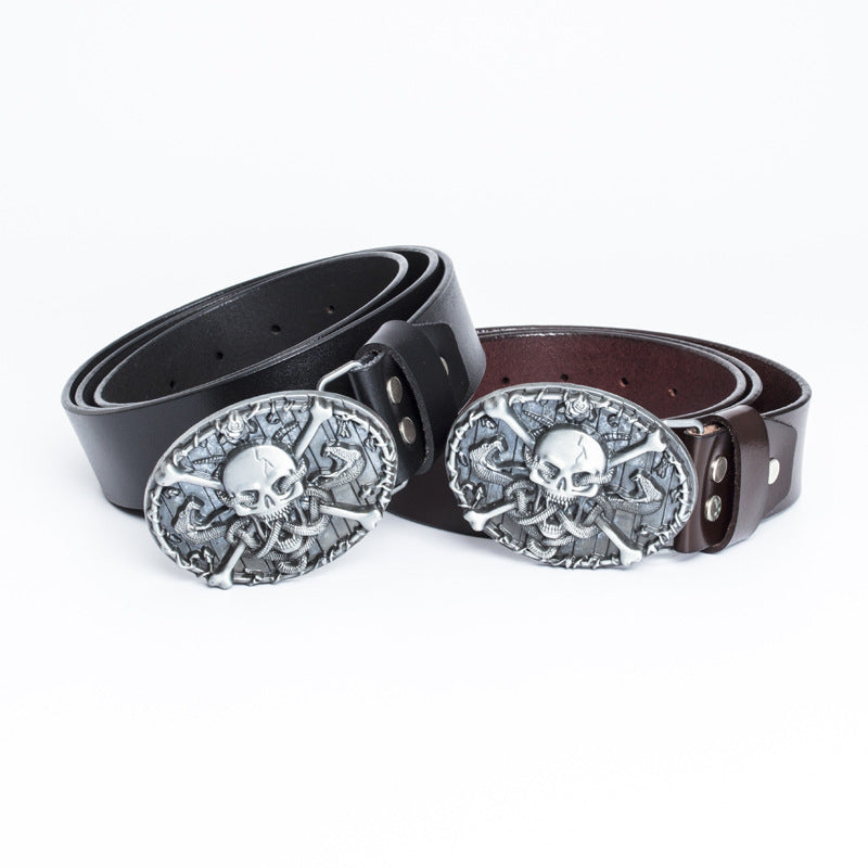 Men's Genuine Leather Skull Alloy Buckle Casual Retro Belt