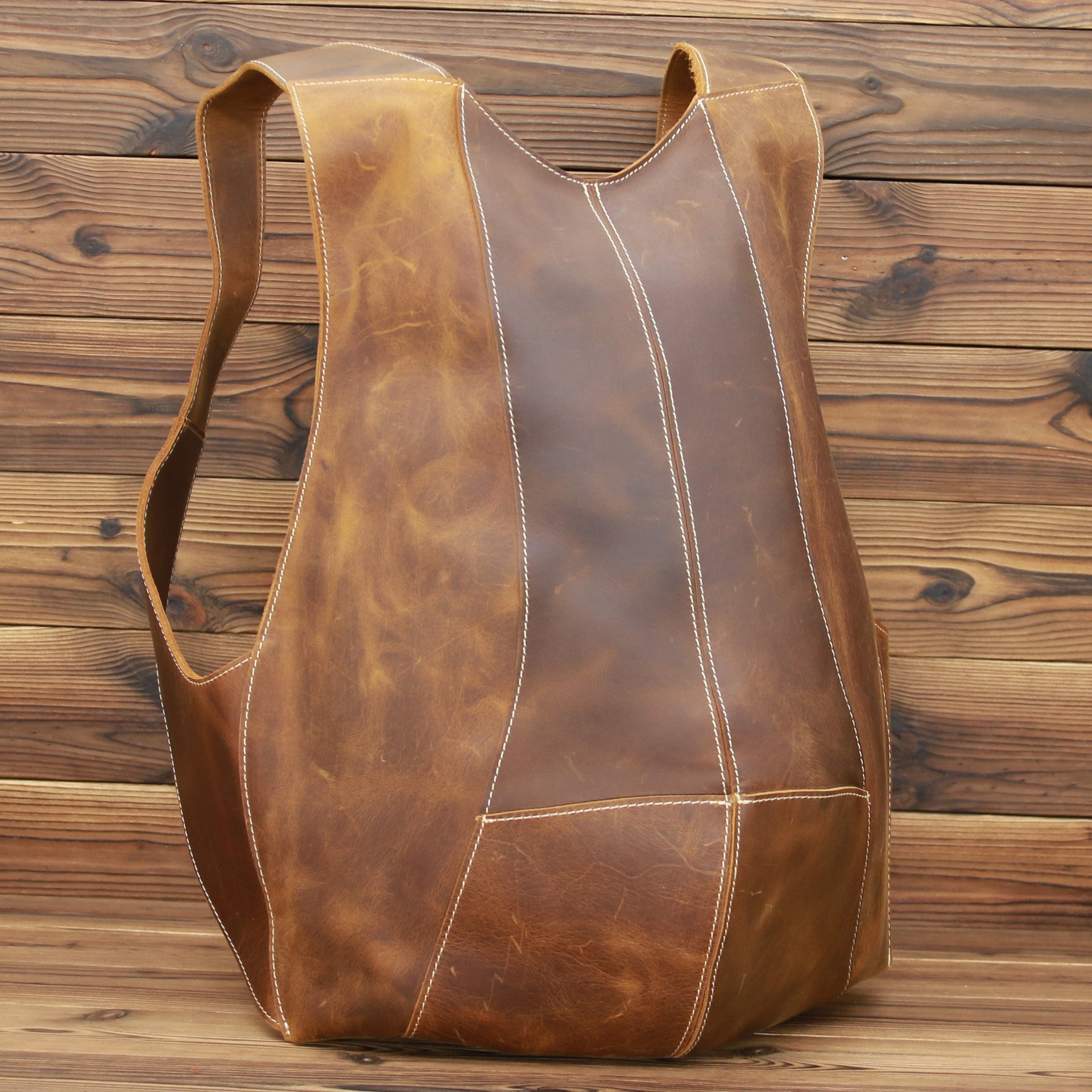 Sac à dos homme rétro en cuir Crazy Horse marron foncé 28x44x8cm pour étudiant