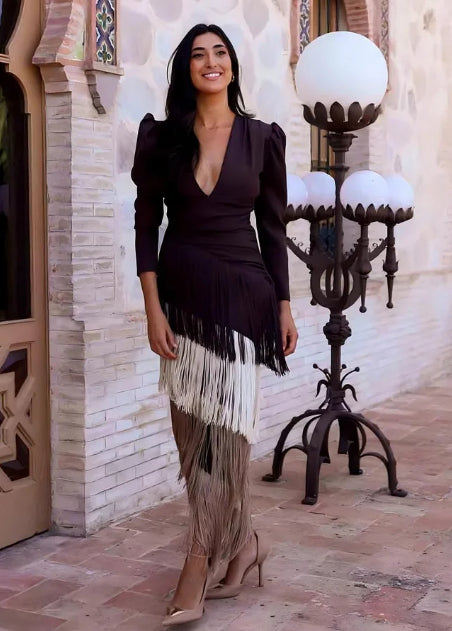 Women's Deep V-neck Long-sleeved Suit Dress