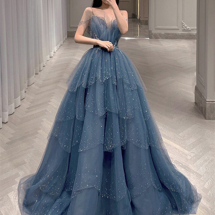 Robe de soirée en polyester bleue pour femme - Tendance et élégante