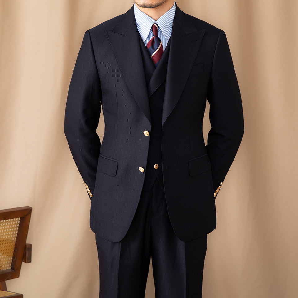 Men's Navy Blue Slim Fit Three-Piece Casual Suit