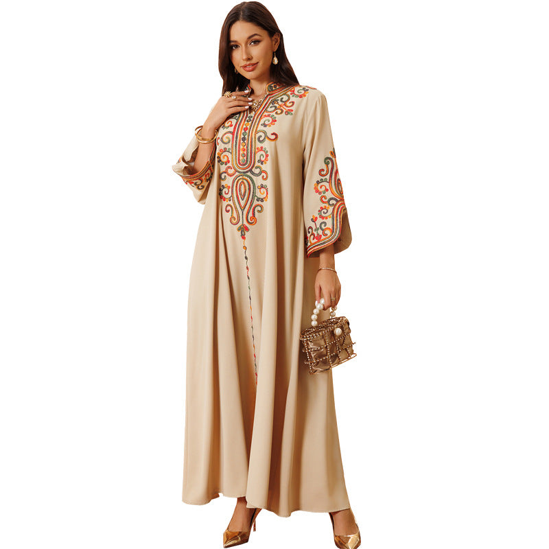 Robe longue en polyester à manches longues et corde brodée automne-hiver
