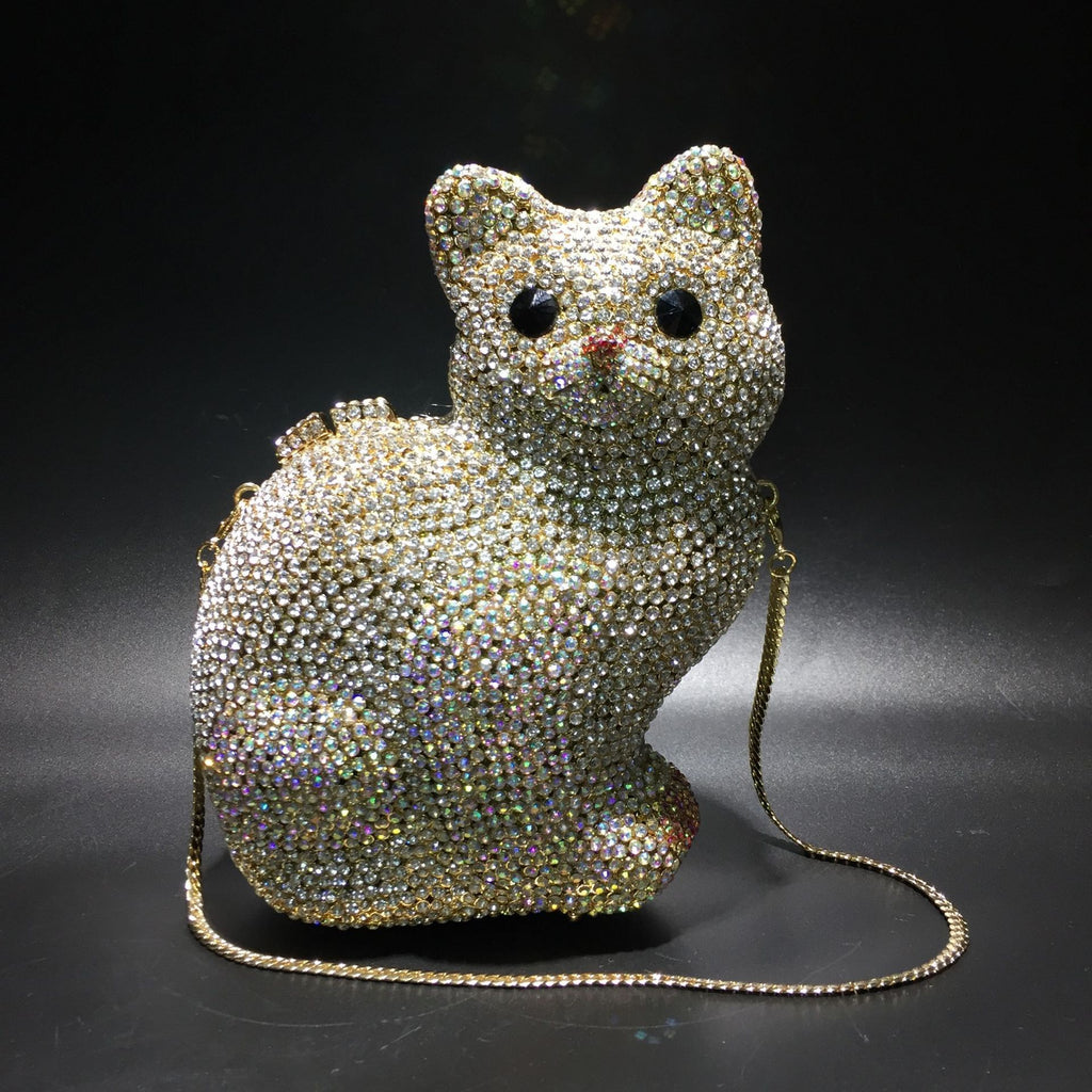 Kitty Rhinestone Handbag with Stranded Metal Crystal Detail