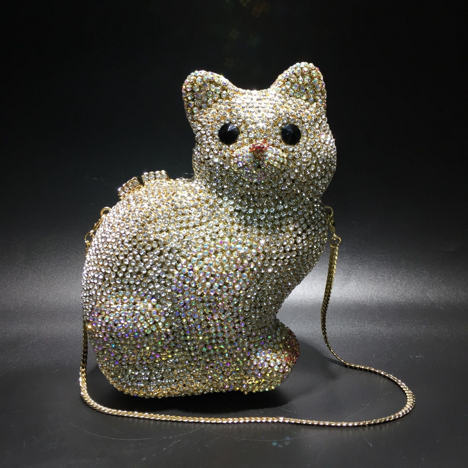 Kitty Rhinestone Handbag with Stranded Metal Crystal Detail