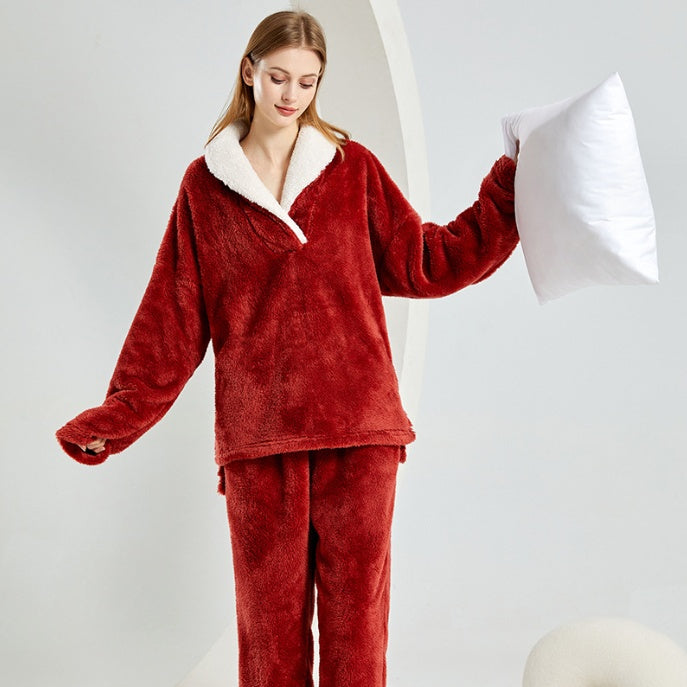 Ensemble de pyjama en flanelle polaire de corail épaissie pour couples