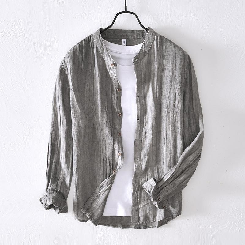 Chemise de Loisirs Unie à Manches Longues en Lin