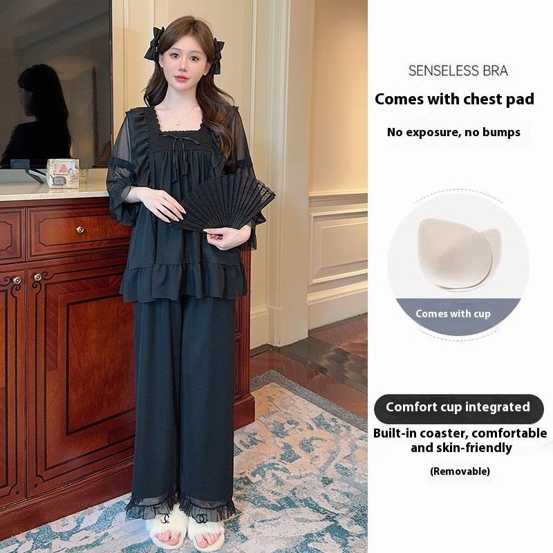 Square Collar Lace Loose Pajamas Suit