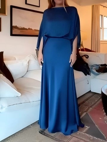 Sleek Solid-Color Satin Long Dress with Bishop Sleeves for Arabian Nights