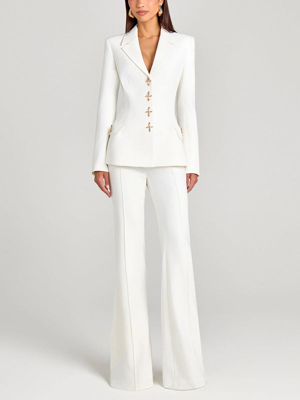 Ensemble Blazer & Pantalon Blanc Droits