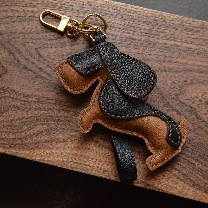 Handmade Genuine Leather Car Keycase Pendant 10cm Puppy