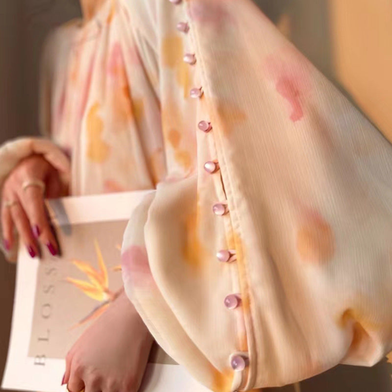 Robe de vacances rose à imprimé abstrait avec jupe ample pour femme