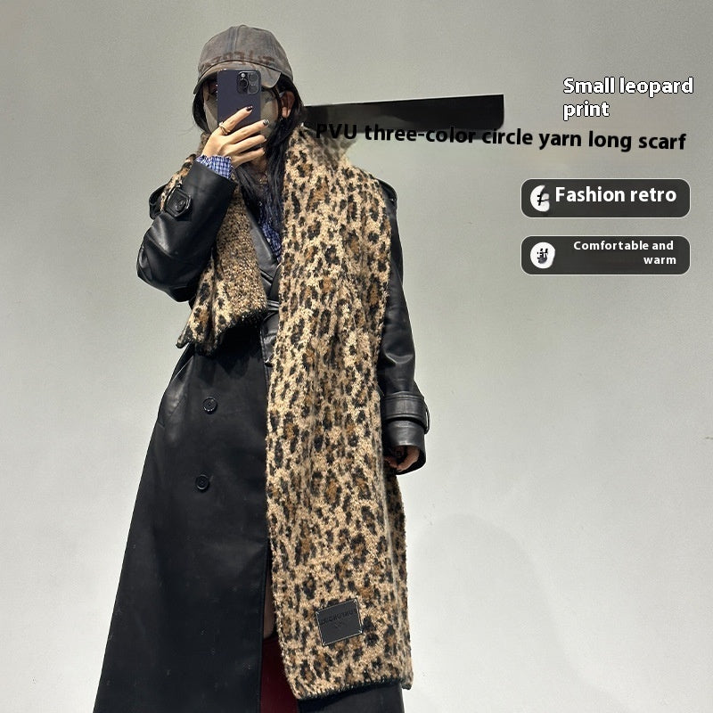 Warm Leopard Print Triangular Scarf 50x175cm for Spring and Autumn