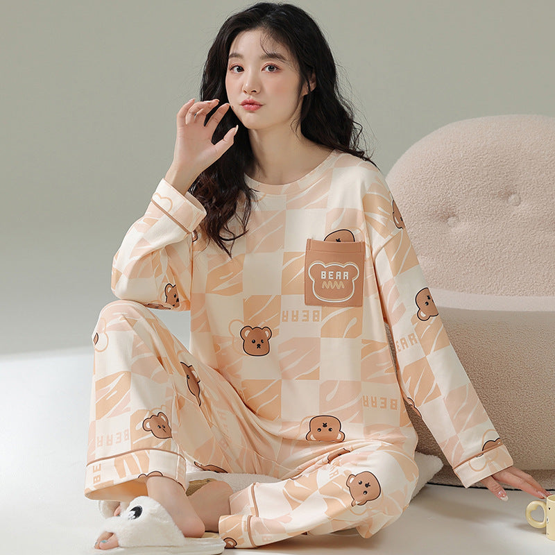 Vêtements d'intérieur en coton à manches longues avec motif de dessin animé pour le printemps et l'automne