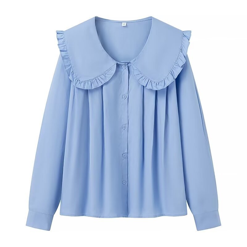 Women's Doll Collar Long-Sleeve Casual Shirt Polyester S-XL