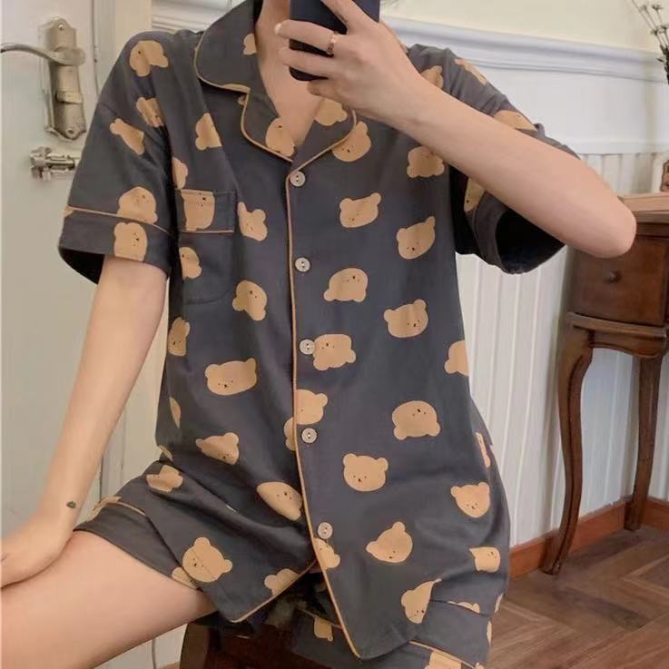 Ensemble de pyjama fin à cardigan pour femme, style japonais, dessin animé mignon