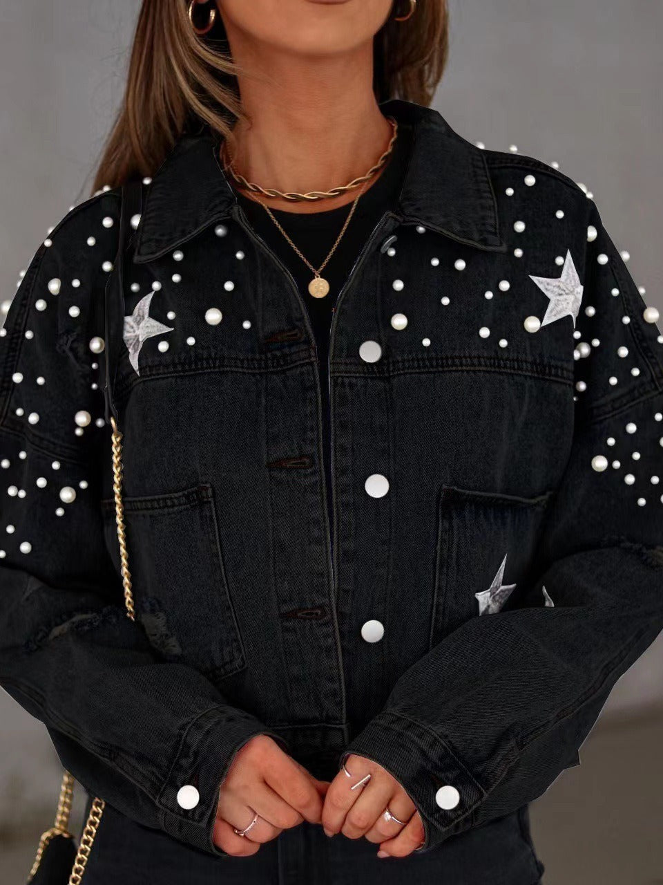 Heavy Industry Women's Loose Denim Jacket in Snowflake Blue & Black